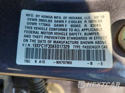 Zdjęcie 13 z 13 samochodu: 2019 HONDA CIVIC EX VIN:19XFC1F35KE017329 - miniatura