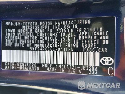 Zdjęcie 12 z 12 samochodu: 2020 TOYOTA COROLLA SE VIN:5YFS4RCE6LP011555 - miniatura