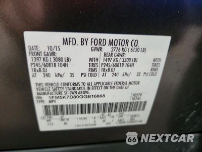 Zdjęcie 14 z 14 samochodu: 2016 FORD EXPLORER XLT VIN:1FM5K7D80GGB16868 - miniatura