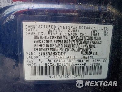 Zdjęcie 12 z 12 samochodu: 2019 NISSAN SENTRA S VIN:3N1AB7AP6KY404791 - miniatura