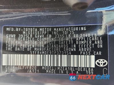 Zdjęcie 12 z 12 samochodu: 2026 TOYOTA COROLLA LE VIN:5YFB4MDE9TP373154 - miniatura