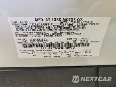 Zdjęcie 12 z 12 samochodu: 2012 FORD TAURUS SEL VIN:1FAHP2EW5CG140912 - miniatura