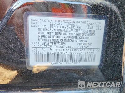 Zdjęcie 12 z 12 samochodu: 2019 NISSAN SENTRA SV VIN:3N1AB7AP3KY273089 - miniatura