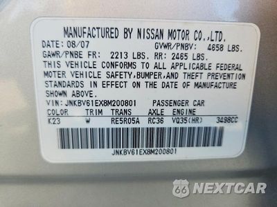 Zdjęcie 12 z 12 samochodu: 2008 INFINITI G35 BASE VIN:JNKBV61EX8M200801 - miniatura