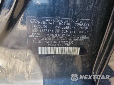 Zdjęcie 12 z 12 samochodu: 2007 HYUNDAI ELANTRA GLS VIN:KMHDU46D17U125255 - miniatura