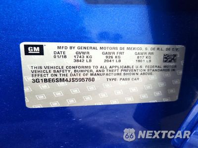 Zdjęcie 13 z 13 samochodu: 2018 CHEVROLET CRUZE LT VIN:3G1BE6SM4JS595760 - miniatura