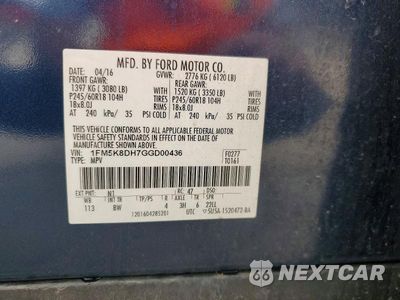 Zdjęcie 13 z 13 samochodu: 2016 FORD EXPLORER XLT VIN:1FM5K8DH7GGD00436 - miniatura