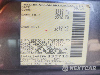 Zdjęcie 12 z 12 samochodu: 2015 NISSAN ALTIMA 2.5 S VIN:1N4AL3AP2FN337716 - miniatura