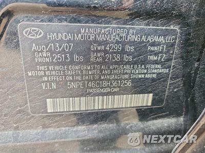 Zdjęcie 12 z 12 samochodu: 2008 HYUNDAI SONATA GLS VIN:5NPET46C18H361256 - miniatura