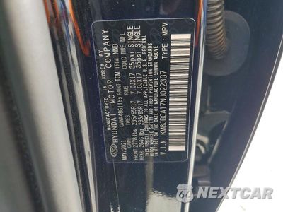 Zdjęcie 13 z 13 samochodu: 2022 HYUNDAI TUCSON BLUE VIN:KM8JBCA17NU022337 - miniatura
