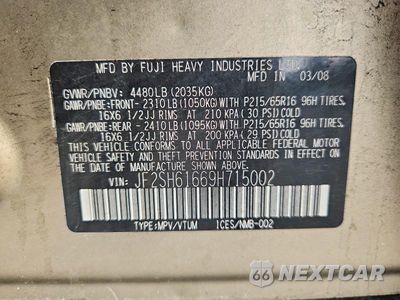 Zdjęcie 14 z 14 samochodu: 2009 SUBARU FORESTER 2.5X VIN:JF2SH61669H715002 - miniatura