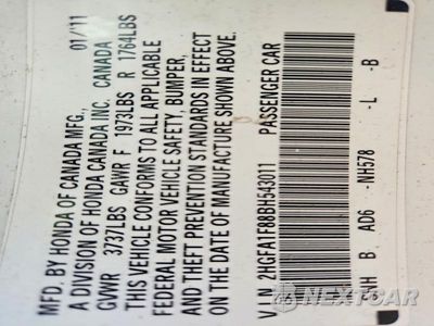 Zdjęcie 12 z 12 samochodu: 2011 HONDA CIVIC EX VIN:2HGFA1F88BH543011 - miniatura