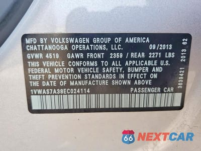 Zdjęcie 12 z 12 samochodu: 2014 VOLKSWAGEN PASSAT VIN:1VWAS7A38EC024114 - miniatura