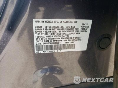 Zdjęcie 13 z 13 samochodu: 2018 HONDA PILOT EXL VIN:5FNYF5H56JB030444 - miniatura