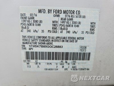 Zdjęcie 13 z 13 samochodu: 2016 FORD EXPLORER VIN:1FM5K7B85GGC26883 - miniatura