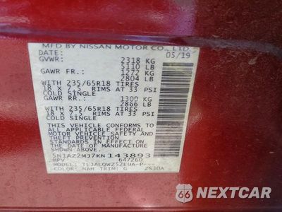 Zdjęcie 14 z 14 samochodu: 2019 NISSAN MURANO SV VIN:5N1AZ2MJ7KN143893 - miniatura