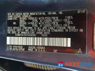 Zdjęcie 12 z 12 samochodu: 2007 TOYOTA TUNDRA SR5 VIN:5TBBT54127S456565 - miniatura