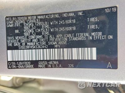 Zdjęcie 14 z 14 samochodu: 2019 TOYOTA HIGHLANDER LE VIN:5TDZZRFH5KS363442 - miniatura