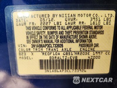 Zdjęcie 12 z 12 samochodu: 2012 NISSAN SENTRA 2.0 VIN:3N1AB6AP3CL733926 - miniatura