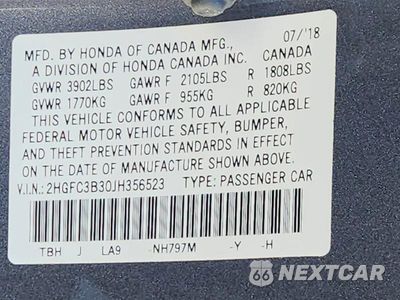 Zdjęcie 12 z 12 samochodu: 2018 HONDA CIVIC EX VIN:2HGFC3B30JH356523 - miniatura