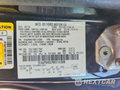 Zdjęcie 12 z 12 samochodu: 2019 FORD FUSION SE VIN:3FA6P0HD7KR114308 - miniatura