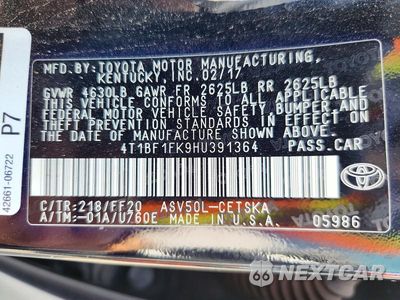 Zdjęcie 13 z 13 samochodu: 2017 TOYOTA CAMRY SE VIN:4T1BF1FK9HU391364 - miniatura