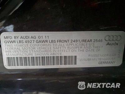 Zdjęcie 12 z 12 samochodu: 2011 AUDI A4 PREMIUM VIN:WAUBFAFL7BN040755 - miniatura