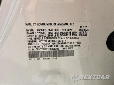 Zdjęcie 13 z 13 samochodu: 2017 HONDA PILOT EXL VIN:5FNYF6H81HB096250 - miniatura