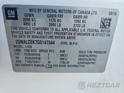 Zdjęcie 12 z 12 samochodu: 2016 CHEVROLET EQUINOX LT VIN:2GNALCEK7G6147044 - miniatura
