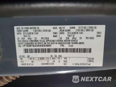 Zdjęcie 12 z 12 samochodu: 2019 FORD F150 SUPERCREW VIN:1FTEW1E43KKE63893 - miniatura