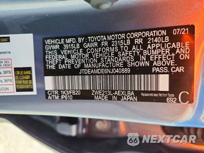 Zdjęcie 12 z 12 samochodu: 2022 TOYOTA COROLLA LE VIN:JTDEAMDE6NJ040889 - miniatura