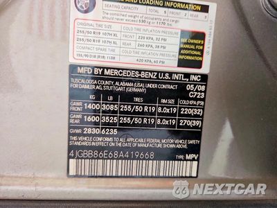 Zdjęcie 13 z 13 samochodu: 2008 MERCEDES-BENZ ML 350 VIN:4JGBB86E68A419668 - miniatura