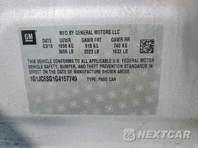 Zdjęcie 12 z 12 samochodu: 2016 CHEVROLET SONIC LT VIN:1G1JC6SG1G4157749 - miniatura