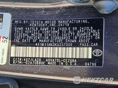 Zdjęcie 12 z 12 samochodu: 2019 TOYOTA CAMRY XLE VIN:4T1B11HK0KU257006 - miniatura