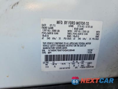 Zdjęcie 12 z 12 samochodu: 2016 FORD EXPLORER VIN:1FM5K7B87GGA32646 - miniatura