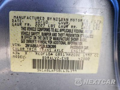 Zdjęcie 12 z 12 samochodu: 2011 NISSAN SENTRA 2.0 VIN:3N1AB6AP5BL636399 - miniatura