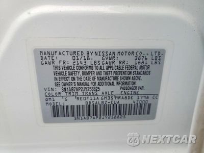 Zdjęcie 12 z 12 samochodu: 2018 NISSAN SENTRA S VIN:3N1AB7AP2JY258825 - miniatura