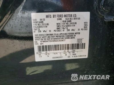 Zdjęcie 13 z 13 samochodu: 2022 FORD EXPLORER XLT VIN:1FMSK7DH9NGC02437 - miniatura