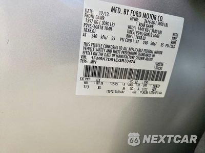 Zdjęcie 13 z 13 samochodu: 2014 FORD EXPLORER XLT VIN:1FM5K7D91EGB33474 - miniatura