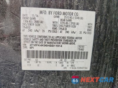 Zdjęcie 13 z 13 samochodu: 2017 FORD EDGE TITANIUM VIN:2FMPK4K96HBB11914 - miniatura