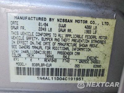 Zdjęcie 12 z 12 samochodu: 2004 NISSAN ALTIMA 2.5 VIN:1N4AL11D04C191951 - miniatura