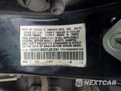 Zdjęcie 13 z 13 samochodu: 2007 HONDA CIVIC LX VIN:1HGFA16537L091291 - miniatura