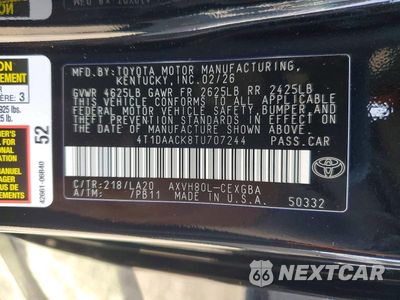 Zdjęcie 12 z 12 samochodu: 2026 TOYOTA CAMRY XLE VIN:4T1DAACK8TU707244 - miniatura