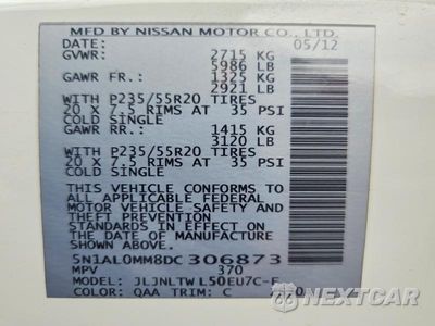 Zdjęcie 13 z 13 samochodu: 2013 INFINITI JX35 BASE VIN:5N1AL0MM8DC306873 - miniatura