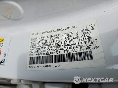 Zdjęcie 12 z 12 samochodu: 2020 HONDA ACCORD SPORT VIN:1HGCV1F36LA061729 - miniatura