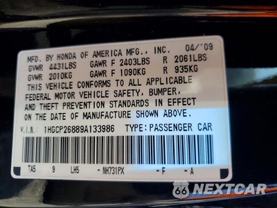 Zdjęcie 13 z 13 samochodu: 2009 HONDA ACCORD EXL VIN:1HGCP26889A133986 - miniatura
