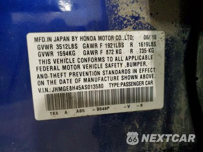 Zdjęcie 13 z 13 samochodu: 2010 HONDA FIT SPORT VIN:JHMGE8H45AS013580 - miniatura
