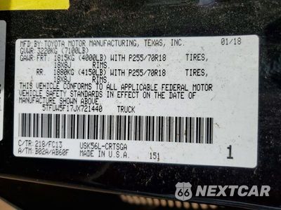 Zdjęcie 12 z 12 samochodu: 2018 TOYOTA TUNDRA SR5 VIN:5TFUW5F17JX721440 - miniatura