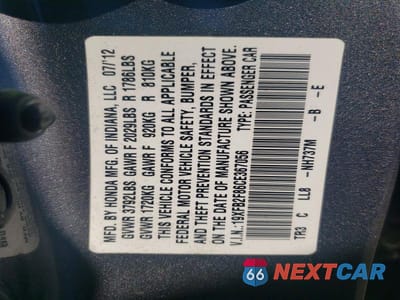 Zdjęcie 12 z 12 samochodu: 2012 HONDA CIVIC EX VIN:19XFB2F86CE367056 - miniatura