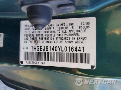 Zdjęcie 12 z 12 samochodu: 2000 HONDA CIVIC EX VIN:1HGEJ8140YL016441 - miniatura
